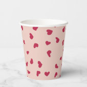 Rode gedoelde harten op perzik papier kopjes papieren bekers (Achterkant)