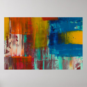 RODE GEEL BLAUW EN WITTE ABSTRACTE SCHIJVEN POSTER