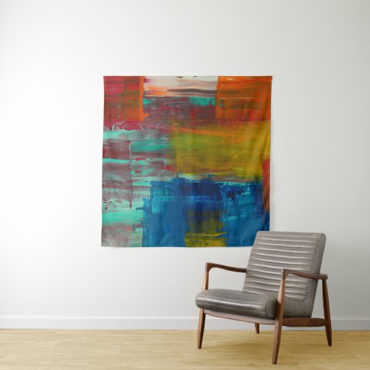 RODE GEEL BLAUW EN WITTE ABSTRACTE SCHIJVEN WANDKLEED (In Situ (horizontaal))