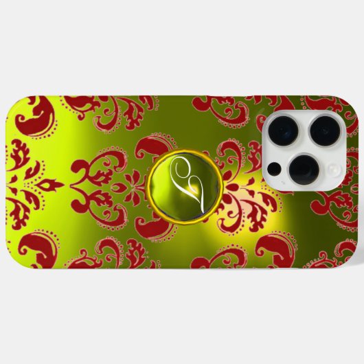 RODE GEEL DAMASKGEMSTONE MONOGRAM Floral Case-Mate iPhone Case (Achterkant (horizontaal))