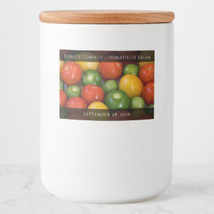 Rode geel tomaten en groene tomatillos voedselcontainer etiket