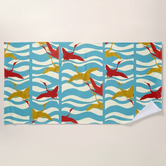 RODE GEEL VLIEGTUIGEN OP WITTE BLAUWE ZEE WAVES B STRANDLAKEN (Voorkant)