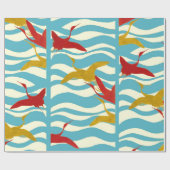 RODE GEEL VLIEGTUIGEN OP WITTE BLAUWE ZEE WAVES CADEAUPAPIER (Vlak)