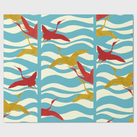 RODE GEEL VLIEGTUIGEN OP WITTE BLAUWE ZEE WAVES CADEAUPAPIER (Vlak)