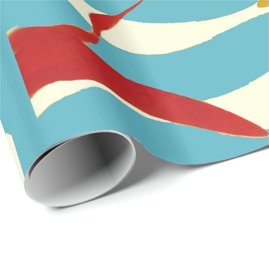 RODE GEEL VLIEGTUIGEN OP WITTE BLAUWE ZEE WAVES CADEAUPAPIER (Rol Hoek)