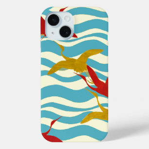 RODE GEEL VLIEGTUIGEN OP WITTE BLAUWE ZEE WAVES iPhone 15 CASE