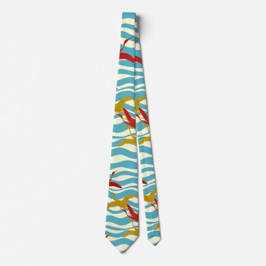 RODE GEEL VLIEGTUIGEN OP WITTE BLAUWE ZEE WAVES STROPDAS (Voorkant)