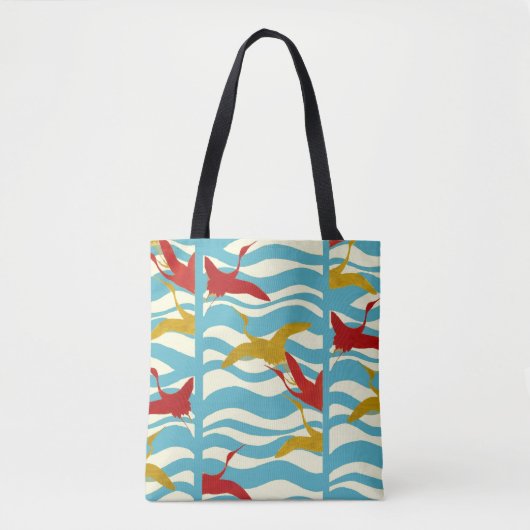 RODE GEEL VLIEGTUIGEN OP WITTE BLAUWE ZEE WAVES TOTE BAG (Voorkant)