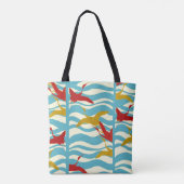 RODE GEEL VLIEGTUIGEN OP WITTE BLAUWE ZEE WAVES TOTE BAG (Achterkant)