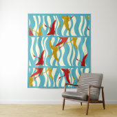 RODE GEEL VLIEGTUIGEN OP WITTE BLAUWE ZEE WAVES WANDKLEED (In situ)