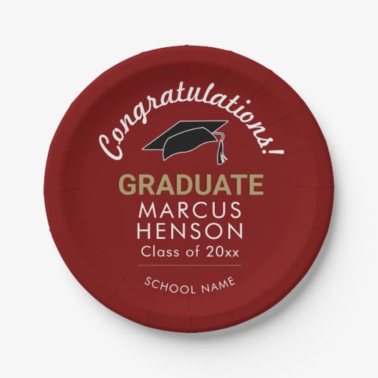 Rode Gefeliciteerd met je Afstuderen afstudeerdop Papieren Bordje (Voorkant)