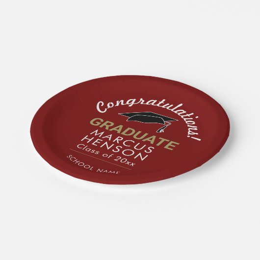 Rode Gefeliciteerd met je Afstuderen afstudeerdop Papieren Bordje (Gekanteld)