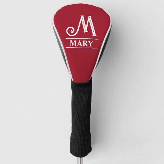 Rode gegolfde hoofdhoes met monogram golfheadcover (Voorkant)