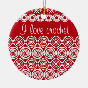 Rode gehaakte kant meisjesachtige vintage bloemen keramisch ornament