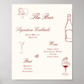 Rode geïllustreerde grillige bruiloftsbarmenu poster (Voorkant)