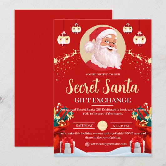 Rode Geïllustreerde Secret Santa Cadeau Uitwisseli Kaart (Voorkant / Achterkant)