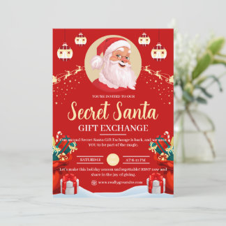 Rode Geïllustreerde Secret Santa Cadeau Uitwisseli Kaart