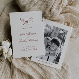 Rode geïllustreerde whimische bruiloft save the date