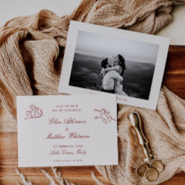 Rode geïllustreerde Whimsical Wedding Save The Dat Date