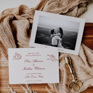 Rode geïllustreerde Whimsical Wedding Save The Dat Date