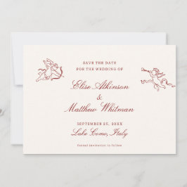 Rode geïllustreerde Whimsical Wedding Save The Dat Date