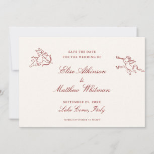 Rode geïllustreerde Whimsical Wedding Save The Dat Date