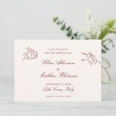 Rode geïllustreerde Whimsical Wedding Save The Dat Date (Staand voorkant)