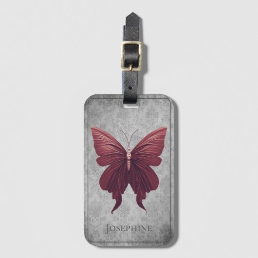 Rode gejuwelde vlinder bagagelabel (Voorkant (verticaal))