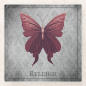 Rode gejuwelde vlinder glazen onderzetter (Voorkant)