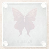 Rode gejuwelde vlinder glazen onderzetter (Achterkant)