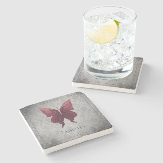 Rode gejuwelde vlinder stenen onderzetter (Zijkant)