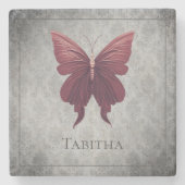 Rode gejuwelde vlinder stenen onderzetter (Voorkant)