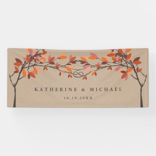 Rode Geknoopte Liefdesbomen Op Kraft Herfst Bruilo Spandoek (Horizontaal)