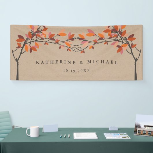 Rode geknoopte liefdesbomen op Kraft herfstbruilof Spandoek (Beurs)