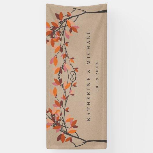 Rode geknoopte liefdesbomen op Kraft herfstbruilof Spandoek (Verticaal)