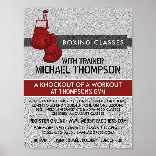 Rode gekorrede handschoenen, boxingsklasse-advert poster (Voorkant)