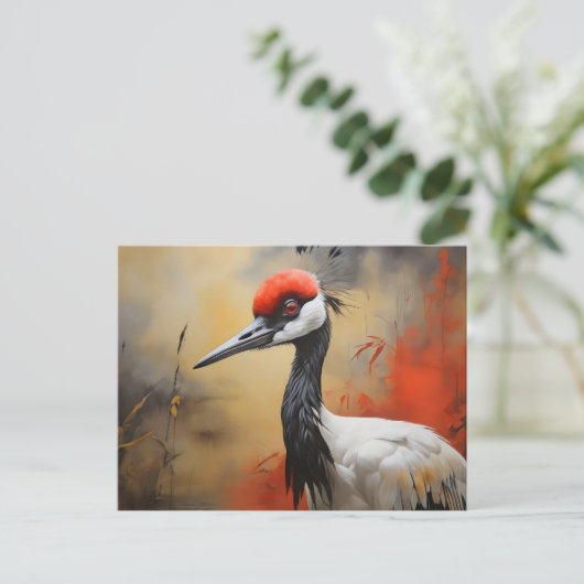 Rode gekroonde kraan close-up briefkaart (Staand voorkant)