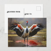 Rode gekroonde kraan staan op water briefkaart (Voorkant / Achterkant)