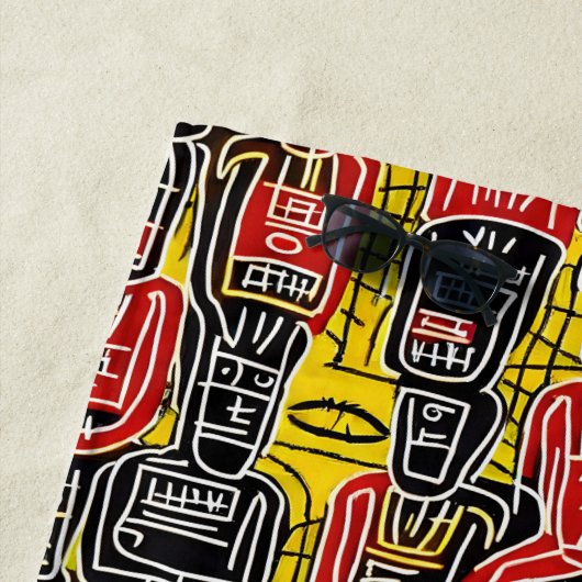 Rode gele Abstracte figuren Strandlaken (In situ)