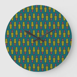 Rode, Gele Abstracte Tribal op Blauwgroen: Wandklo Grote Klok