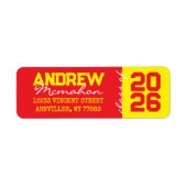 Rode & Gele Afstudeer Retouradreslabels Etiket (Voorkant)