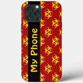 Rode & Gele Biohazard met Aangepaste Tekst Hoesje iPhone 13 Pro Max Hoesje