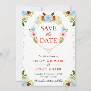 Rode Gele Blauwe Bloemen Hart Krans Bruiloft Save The Date
