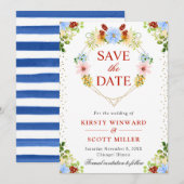 Rode Gele Blauwe Bloemen Hart Krans Bruiloft Save The Date (Voorkant / Achterkant)