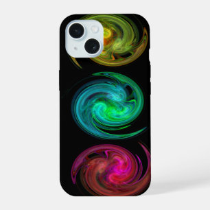 RODE GELE BLAUWE LICHTVORTEX Fractale Kunst, Zwart iPhone 15 Hoesje