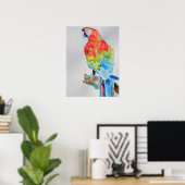 Rode gele blauwe papegaaien Waterverf Poster (Thuiskantoor)