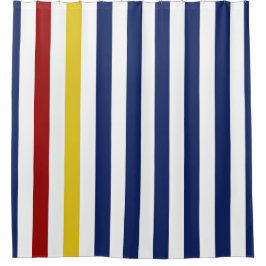 Rode gele blauwe strepen en witte strepen douchegordijn