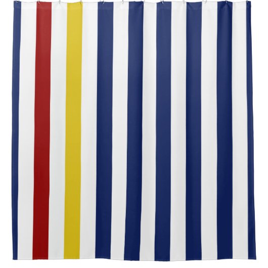 Rode gele blauwe strepen en witte strepen douchegordijn (Voorkant)