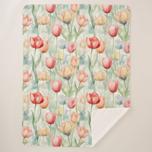 Rode Gele Blauwe Tulp Bloemen Sherpa Deken