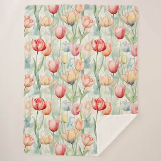 Rode Gele Blauwe Tulp Bloemen Sherpa Deken (Voorkant)